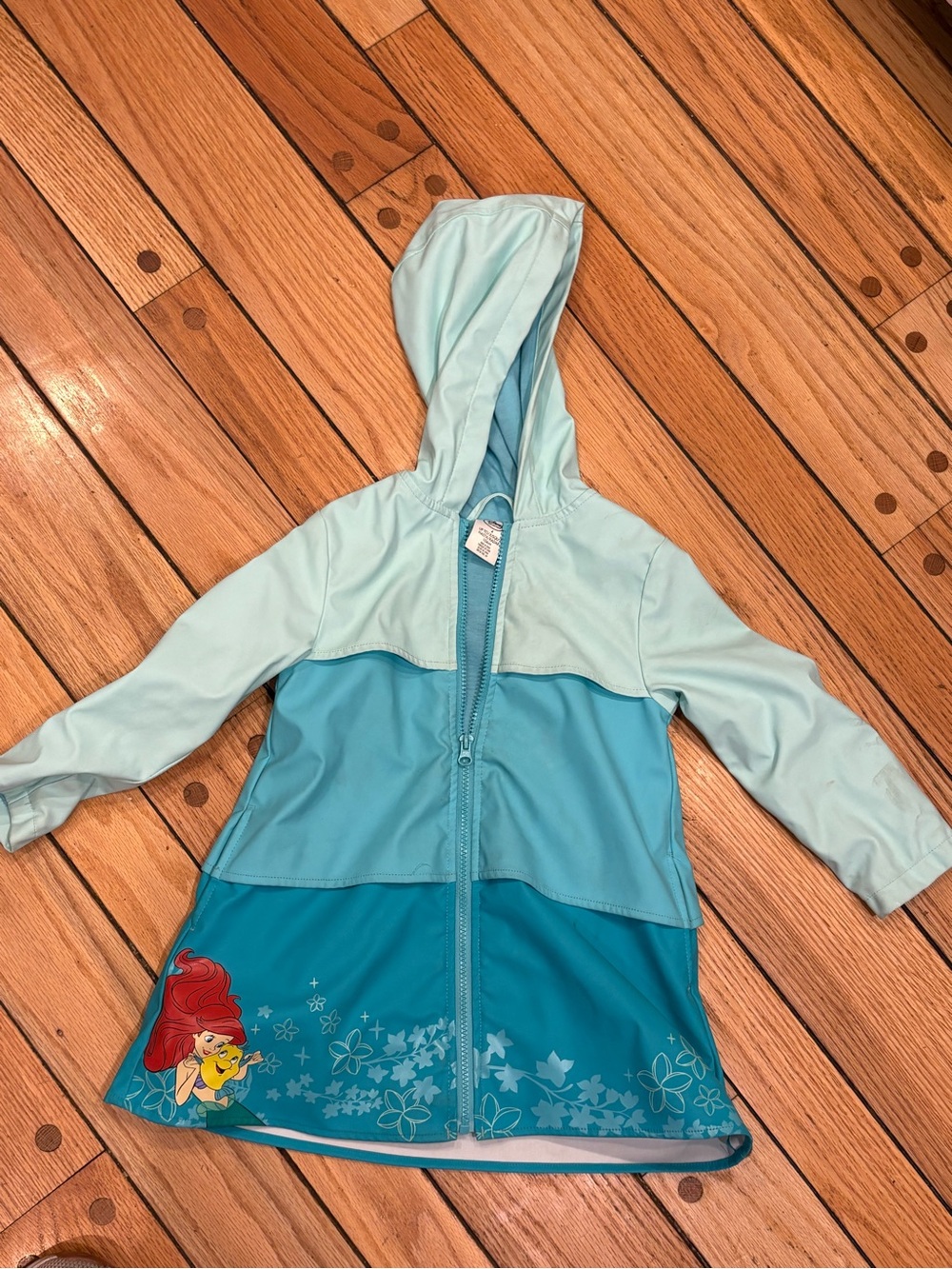 Disney Ariel Little Mermaid Hooded Raincoat Jacket- Light Aqua/Teal size 4